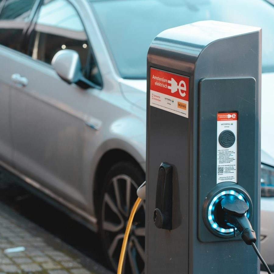 An electric car at a charging station